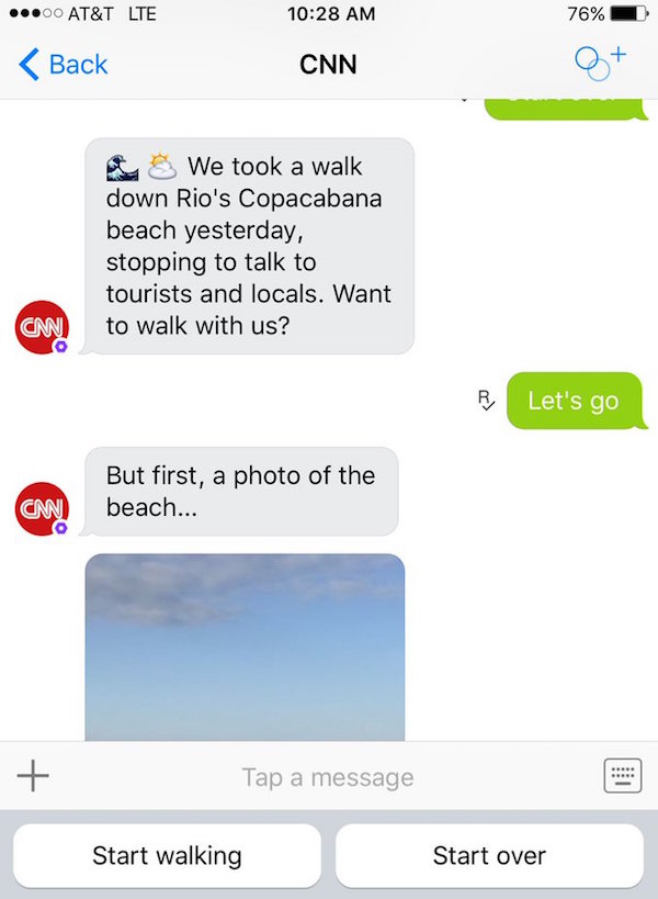 On Kik, CNN wants to bring users along on a step-by-step tour. 