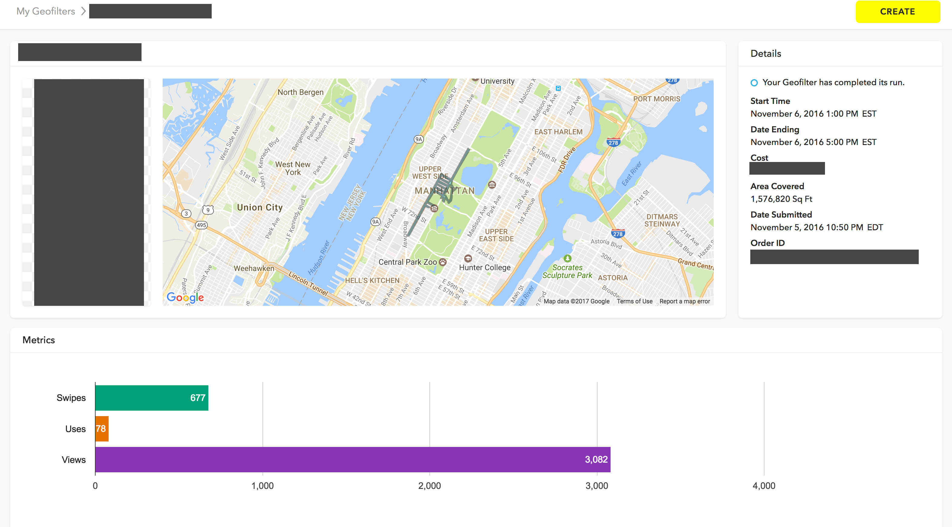 The self-serve platform for Snapchat geofilters. Courtesy of Bold Worldwide.