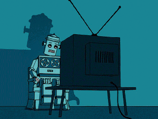 The header image shows an illustration of a robot sitting in front of a TV.