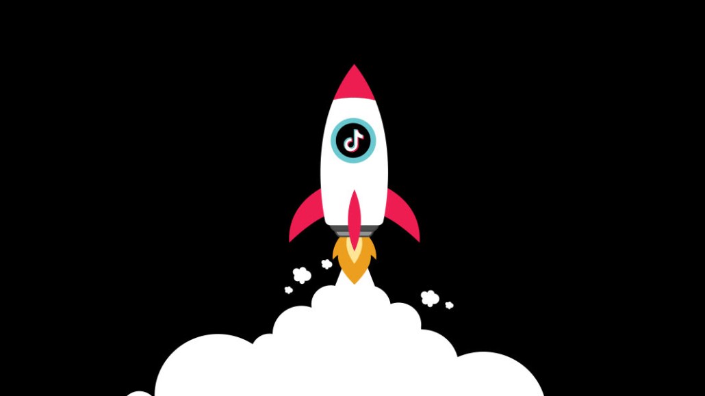 Illustration of a rocket launching with the TikTok logo on the side.