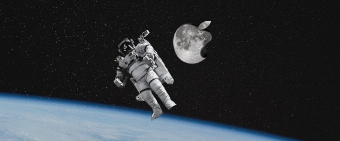 Apple logo as moon in space