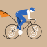 Illustration of a person riding a bike with dollar signs on the wheel spokes.
