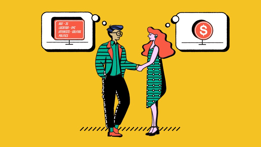 The feature image shows an illustration of a man and a woman with thought bubbles—one with a set of demographic data and the other showing a coin.