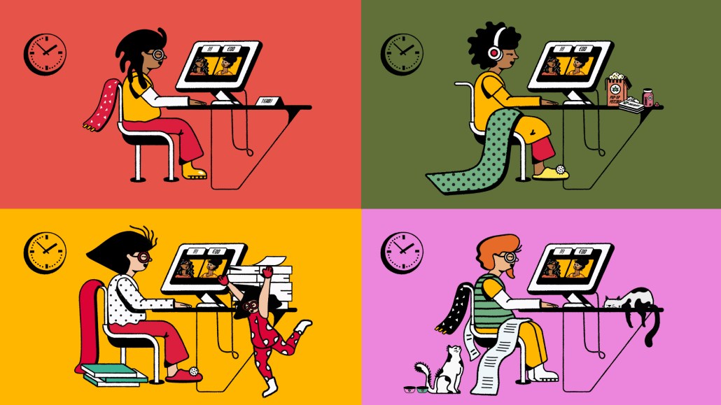 Illustration of four different people working at their desks.