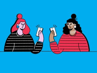 The header image shows an illustration of two women looking at their mobile phones.