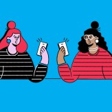 The header image shows an illustration of two women looking at their mobile phones.