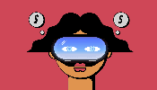 photo of person using AR/VR googles with dollar sign bubbles