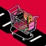 Illustration of a shopping cart on a conveyor belt.