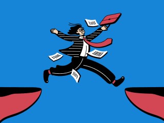 The header image shows an illustration of a person leaping across a gap.
