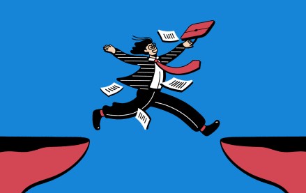 The header image shows an illustration of a person leaping across a gap.