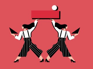 The header image is an illustration of two women holding up a large rectangle with a circle on top, representing resilience and teamwork.