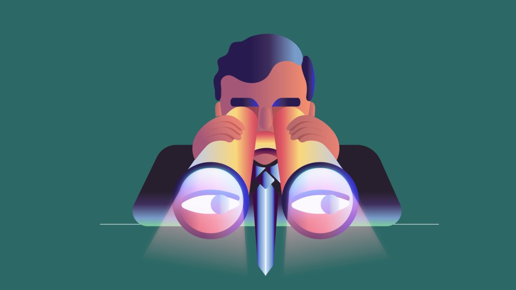 The header image shows an illustration of a man looking through binoculars.