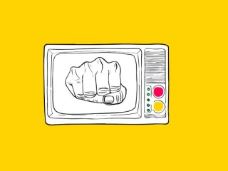 The lead image features an illustration of a fist in a TV.