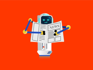 The header image shows a robot hugging a newspaper.