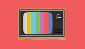 Illustration of a TV with rainbow lines on the screen.