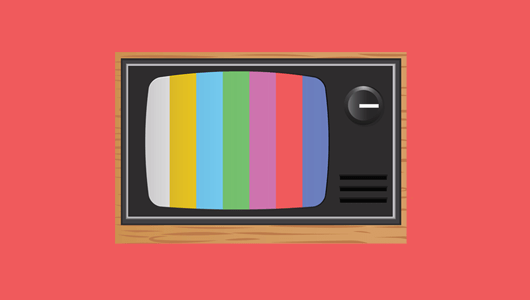 Illustration of a TV with rainbow lines on the screen.
