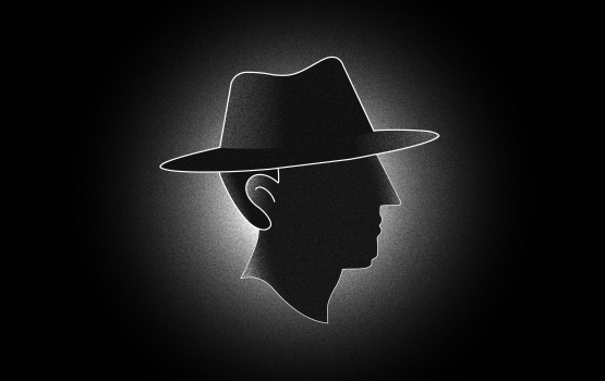 Black and white illustration of a man's face profile.