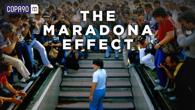 Photograph with the words "The Maradona Effect" at the top.