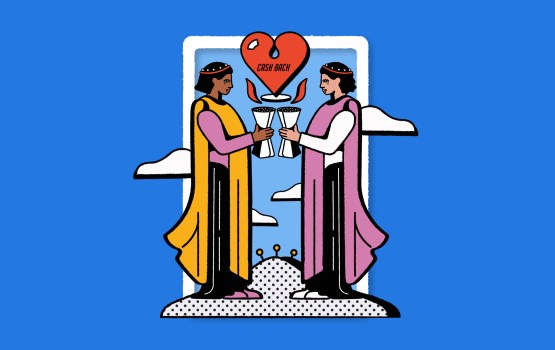 Illustration of Tarot card with cups and a heart.