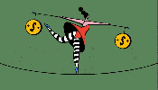 a woman walking on a tight rope balance bars with spinning coins