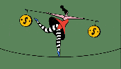 illustration of a girl balancing spinning coins on a tightrope