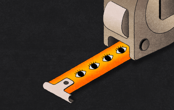 A measuring tape slightly open with eyes on the measure. Representing measurement for omnichannel strategies.