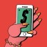 Illustration of a smartphone displaying a dollar sign, held by a stylized hand with detailed nails, set against a red background—representing the economic opportunities and challenges of mobile commerce in the digital advertising landscape.