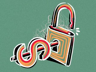 Graphic of a dollar sign-shaped key unlocking a lock, symbolizing the key to unlocking successful performance marketing through the seven stages of development