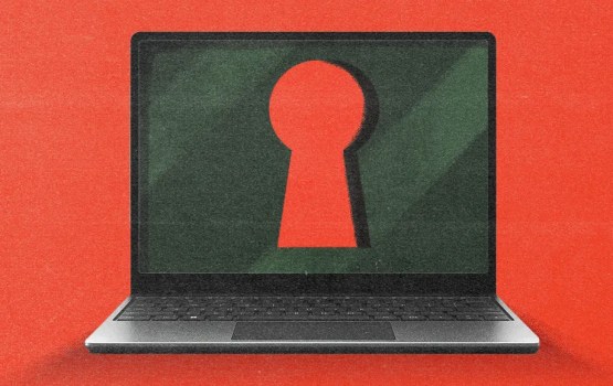 A laptop screen displaying a keyhole, symbolizing privacy and security, reflecting how personalization and privacy shape digital marketing strategies.