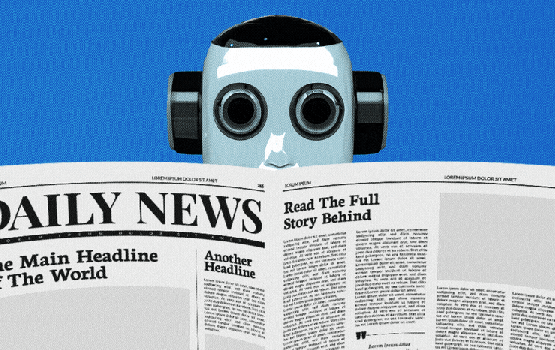 GIF of a robot reading a newspaper, symbolizing deep learning’s role in analyzing data and transforming advertising strategies