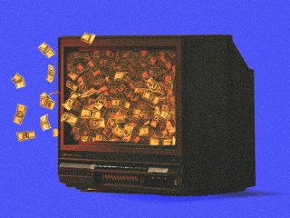 graphic image of a television (TV) with bills of money flying out of it, representing CTV advertising being an effective form of advertising for brands, publishers and consumers.
