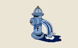 Illustration of a fire hydrant spraying water with the Facebook logo on the side.