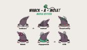 Illustration of a whack-a-mole game using media terms.