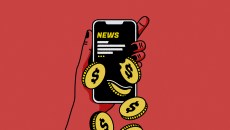 The feature image is an illustration of a hand holding a smartphone with the word "News" on it and coins falling down.