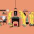 The lead image shows people in hazmat suits having fun together in a rec room.
