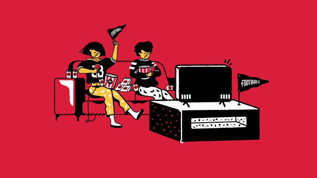 The feature image is an illustration of people sitting in front of a TV watching sports.