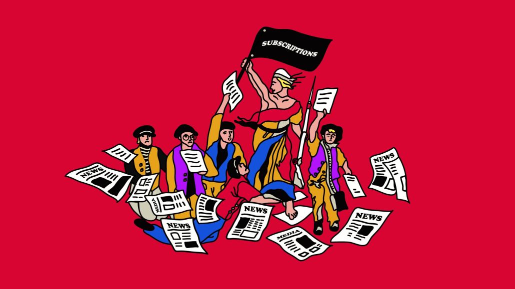 The header image shows an illustration of a person holding a flag surrounded by a group of people and newspapers strewn below them.